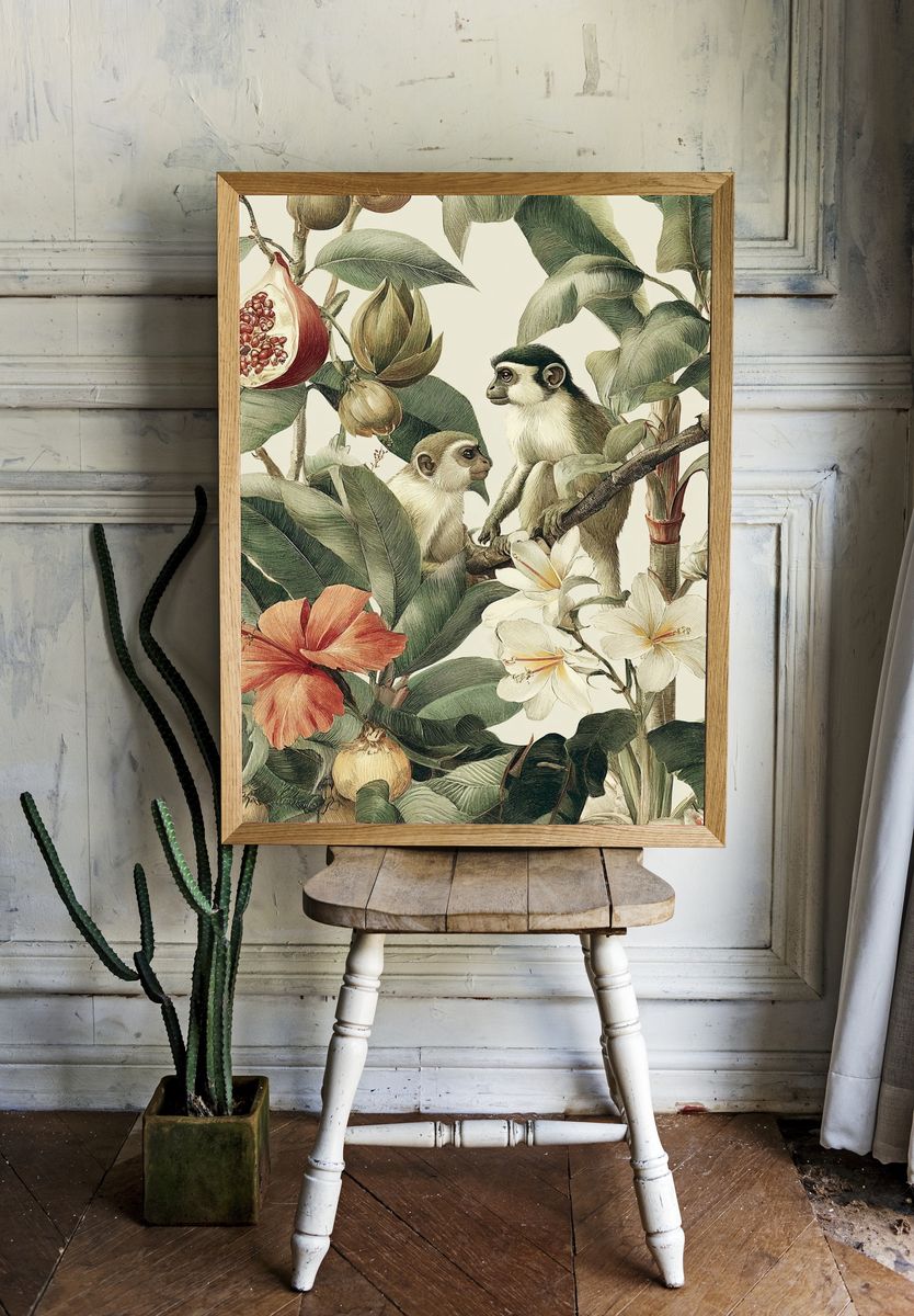 Tropical Monkeys Botanical Print. — room view 1
