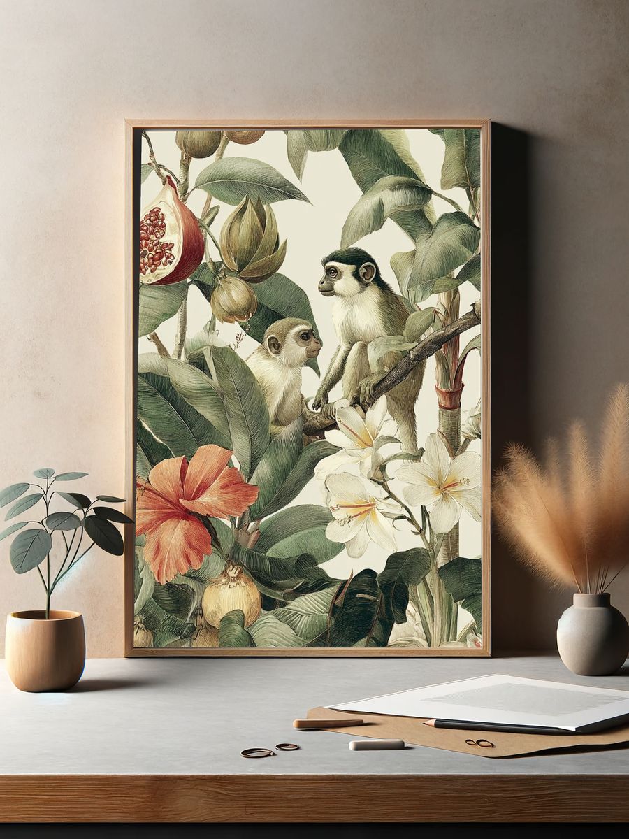 Tropical Monkeys Botanical Print. — room view 2