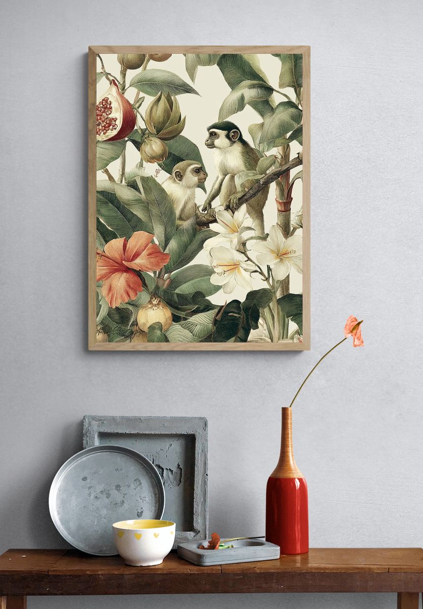 Tropical Monkeys Botanical Print. — room view 3