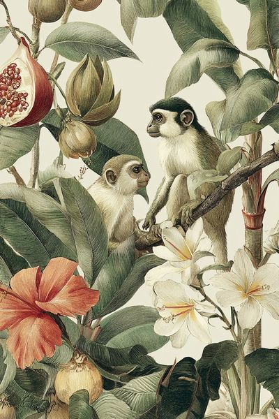 Tropical Monkeys Botanical Print.