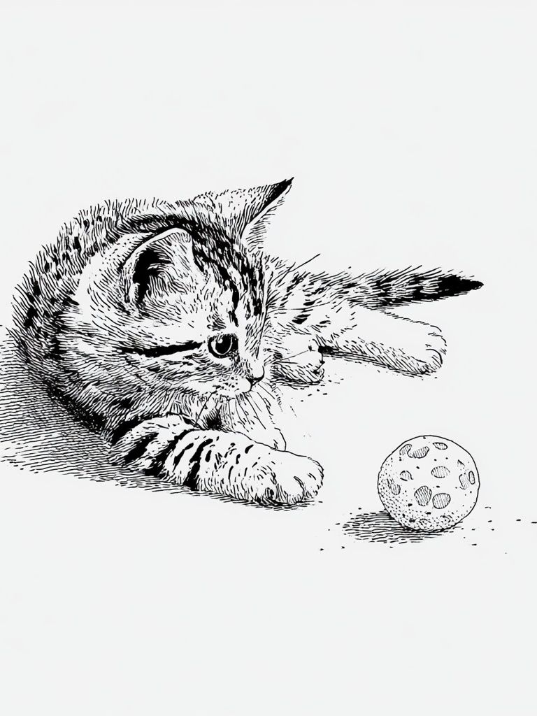 Playful Kitten Line-Art Poster. poster — animals art