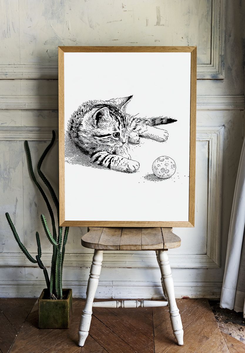 Playful Kitten Line-Art Poster. room preview
