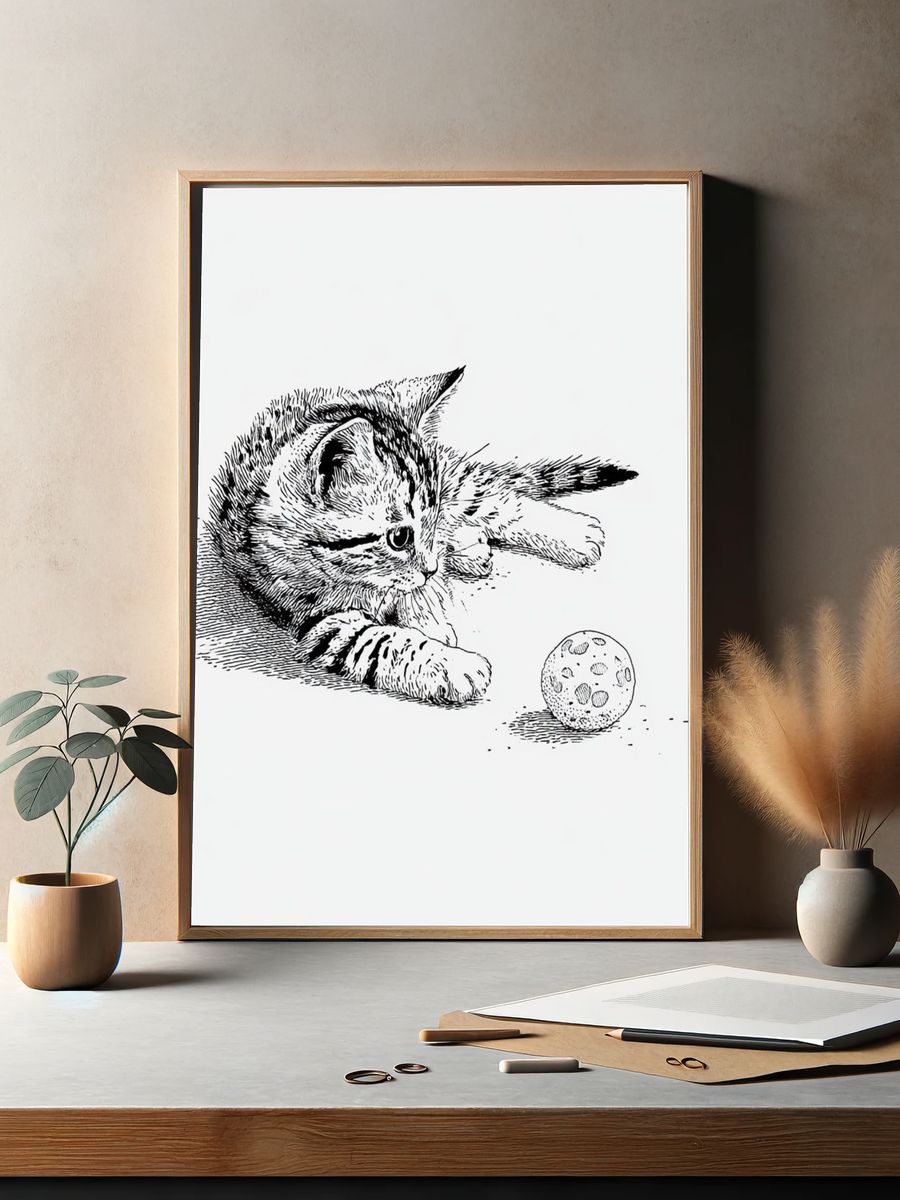 Playful Kitten Line-Art Poster. — room view 2
