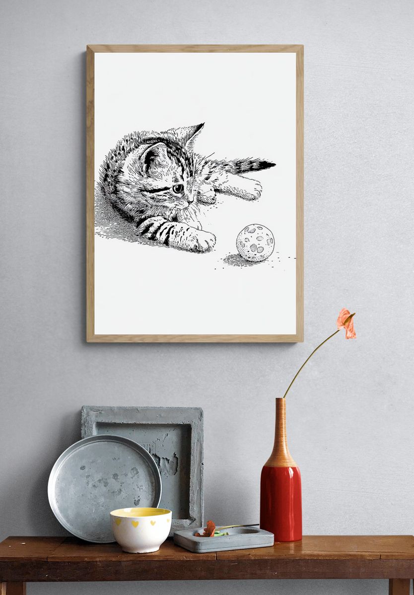 Playful Kitten Line-Art Poster. — room view 3