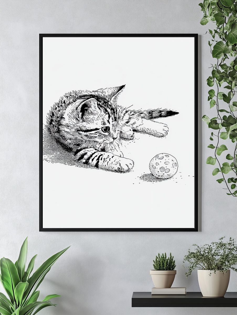 Playful Kitten Line-Art Poster. — room view 4