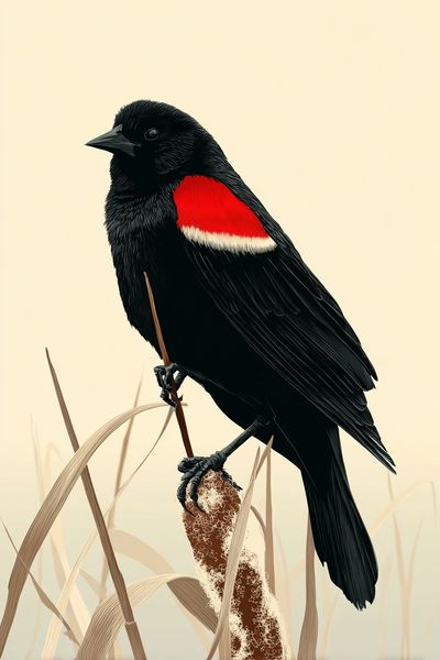 Red-Winged Blackbird Illustration Poster. poster print