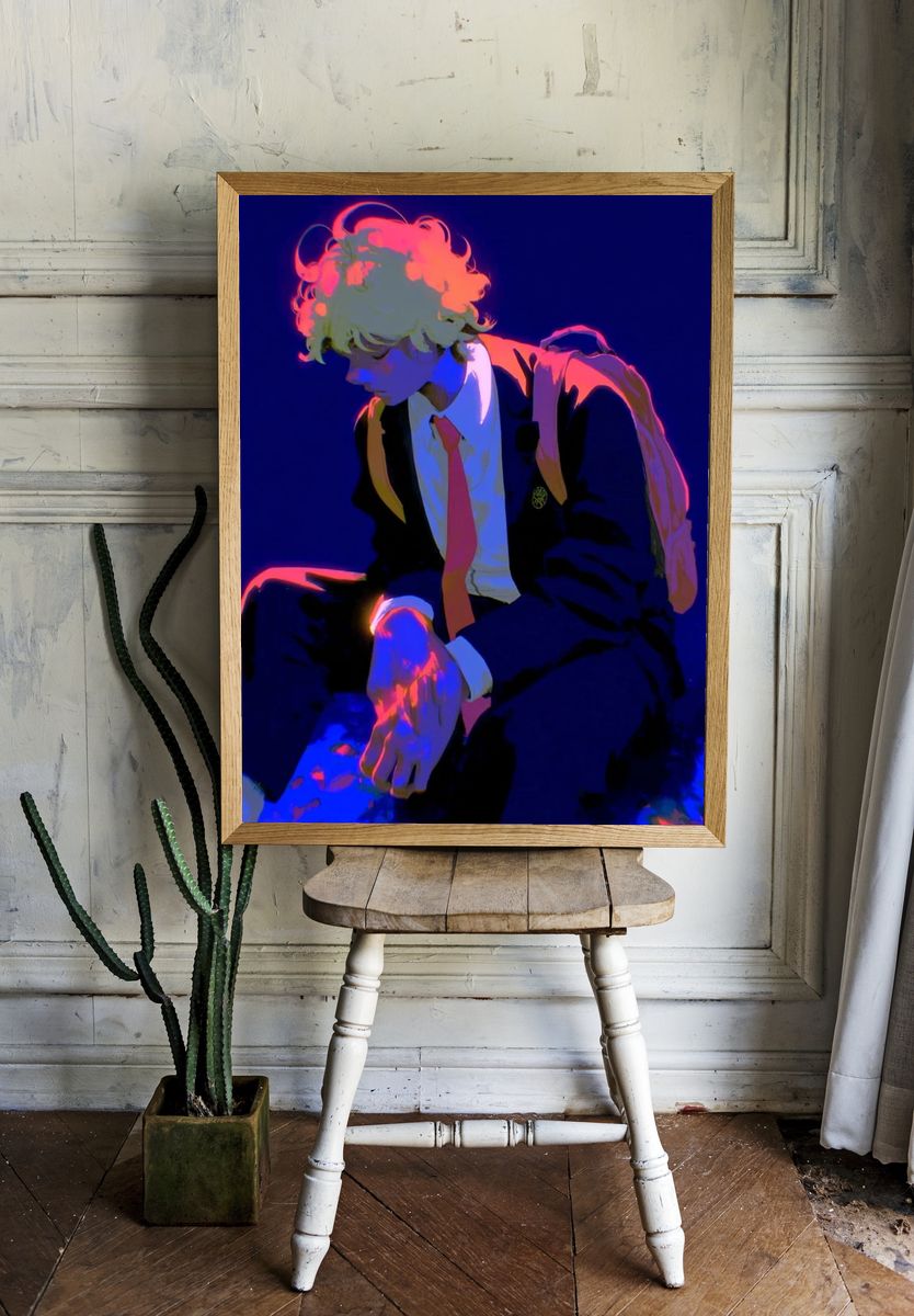 Neon Anime Boy Portrait Print. room preview