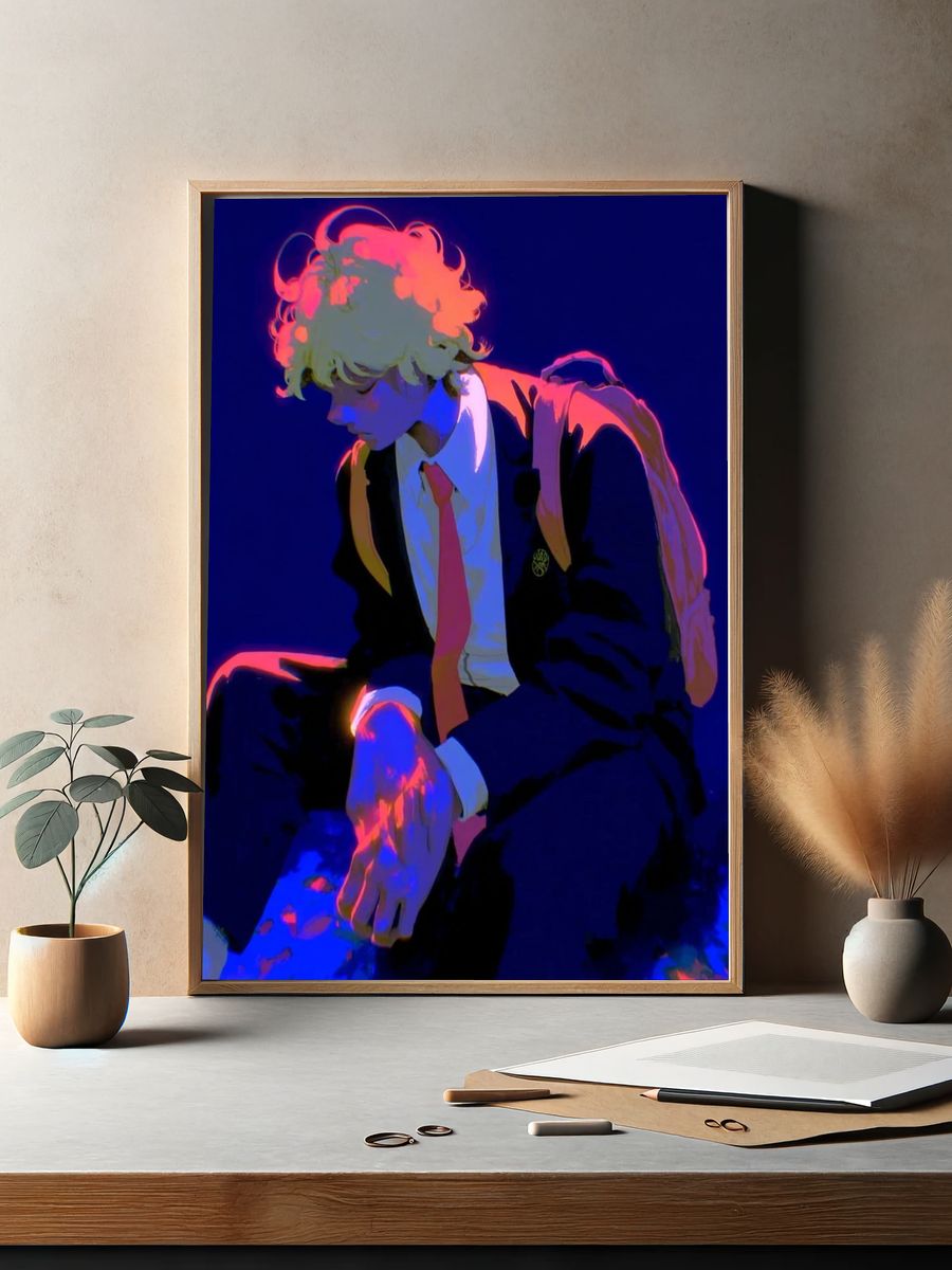 Neon Anime Boy Portrait Print. — room view 2