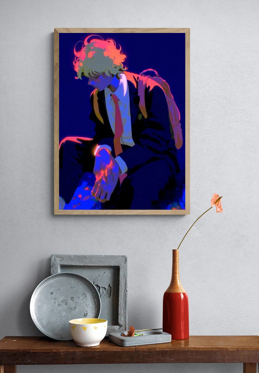 Neon Anime Boy Portrait Print. — room view 3