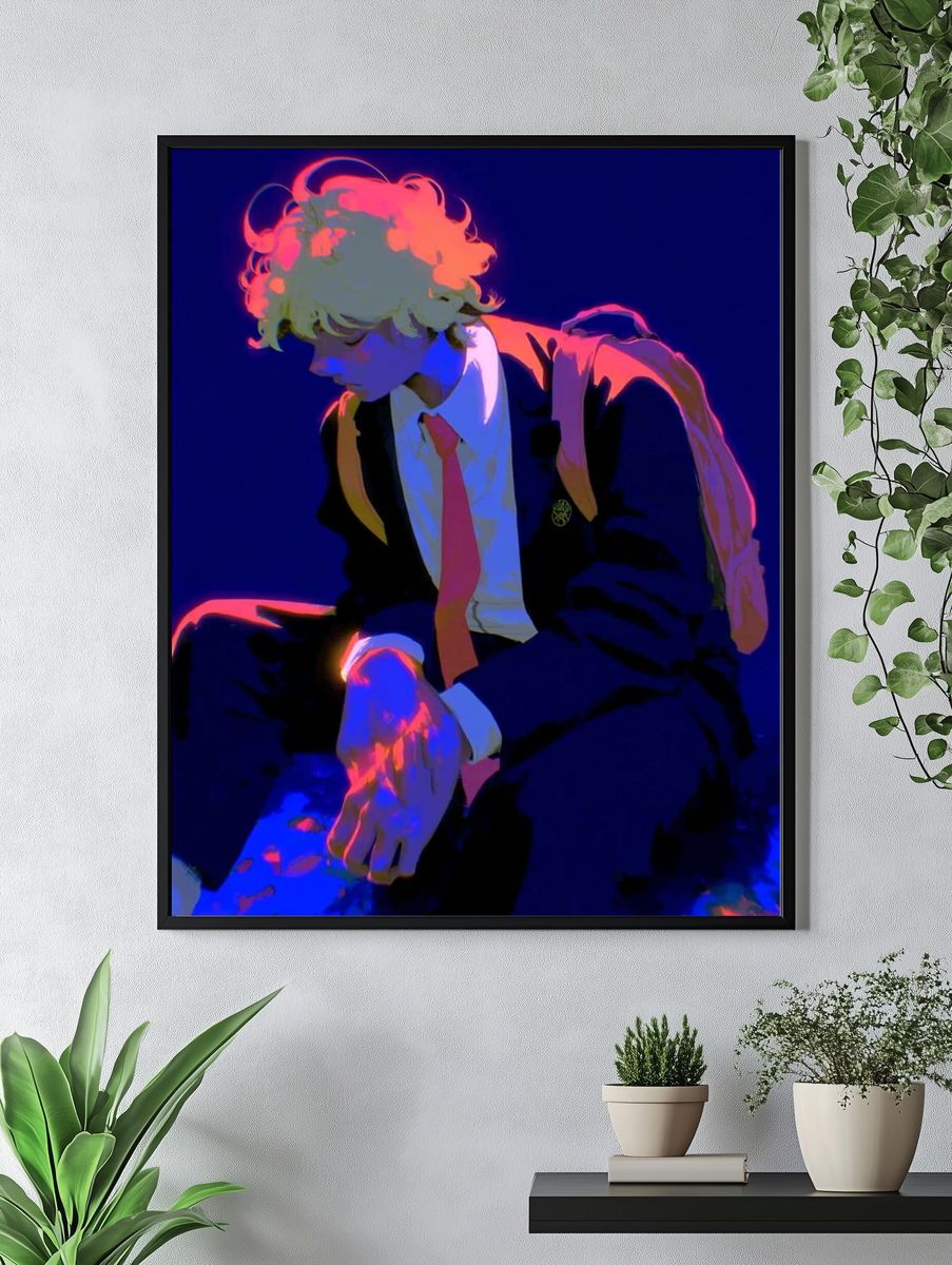 Neon Anime Boy Portrait Print. — room view 4