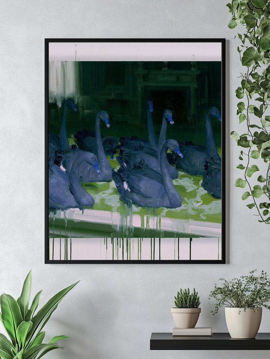 Swans in Green Pond Poster. — room view 4