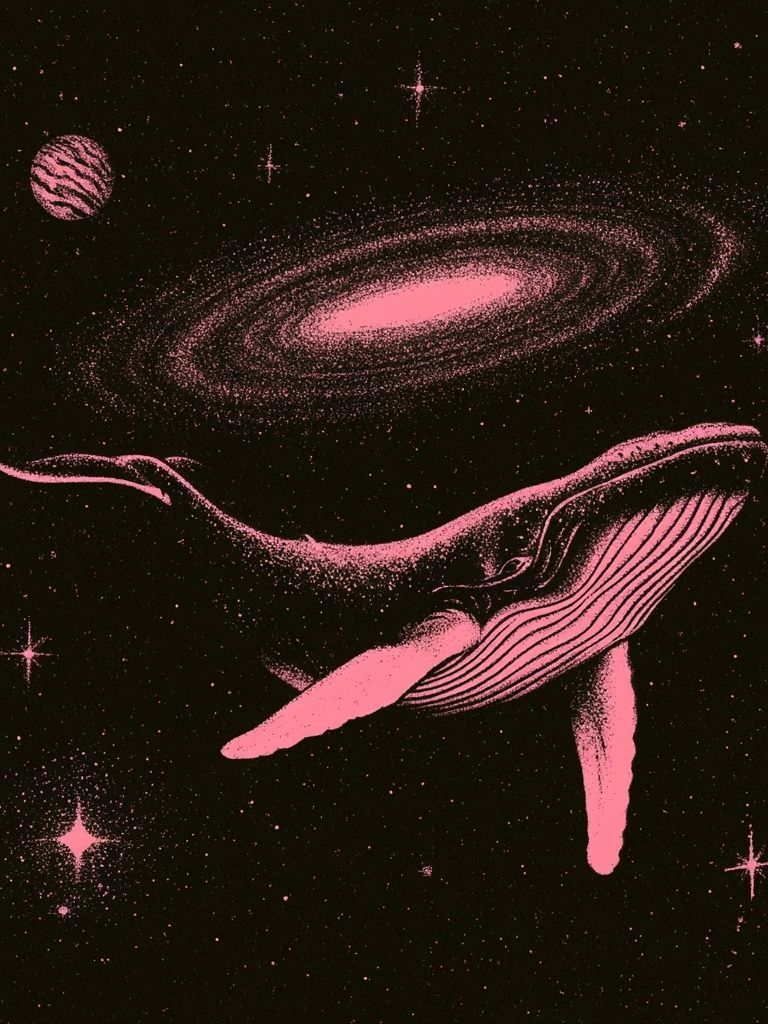 Pink Whale in Space Poster. poster — animals art
