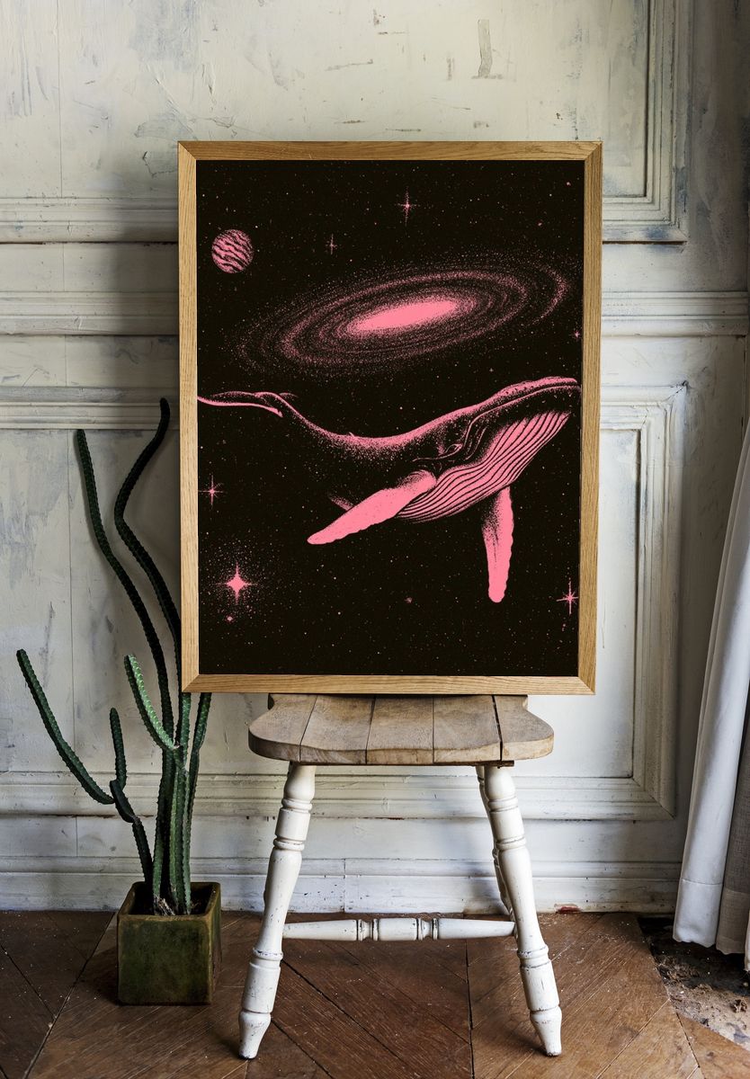 Pink Whale in Space Poster. — room view 1