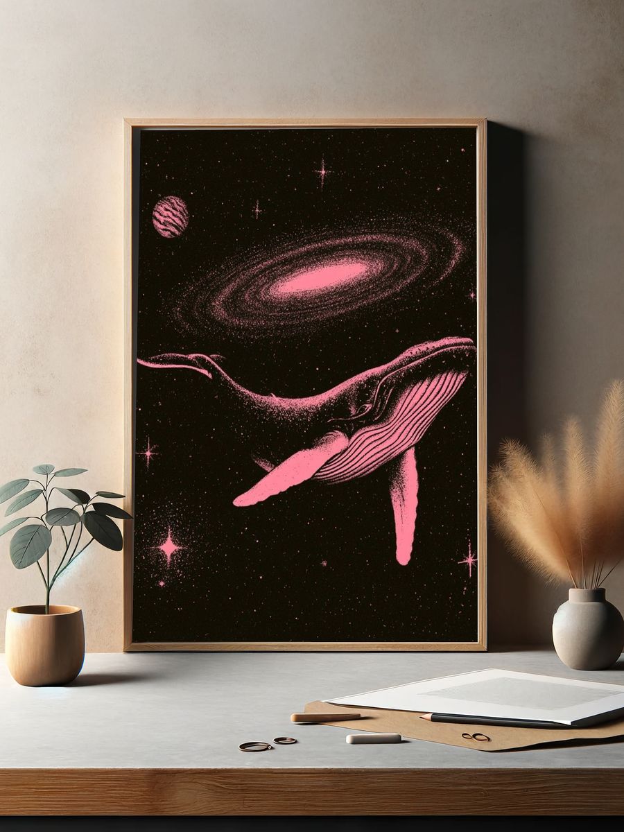 Pink Whale in Space Poster. — room view 2