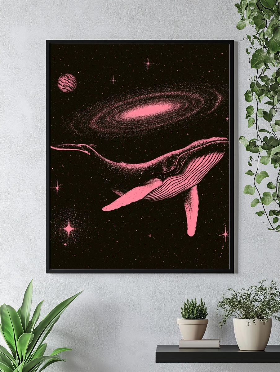 Pink Whale in Space Poster. — room view 4