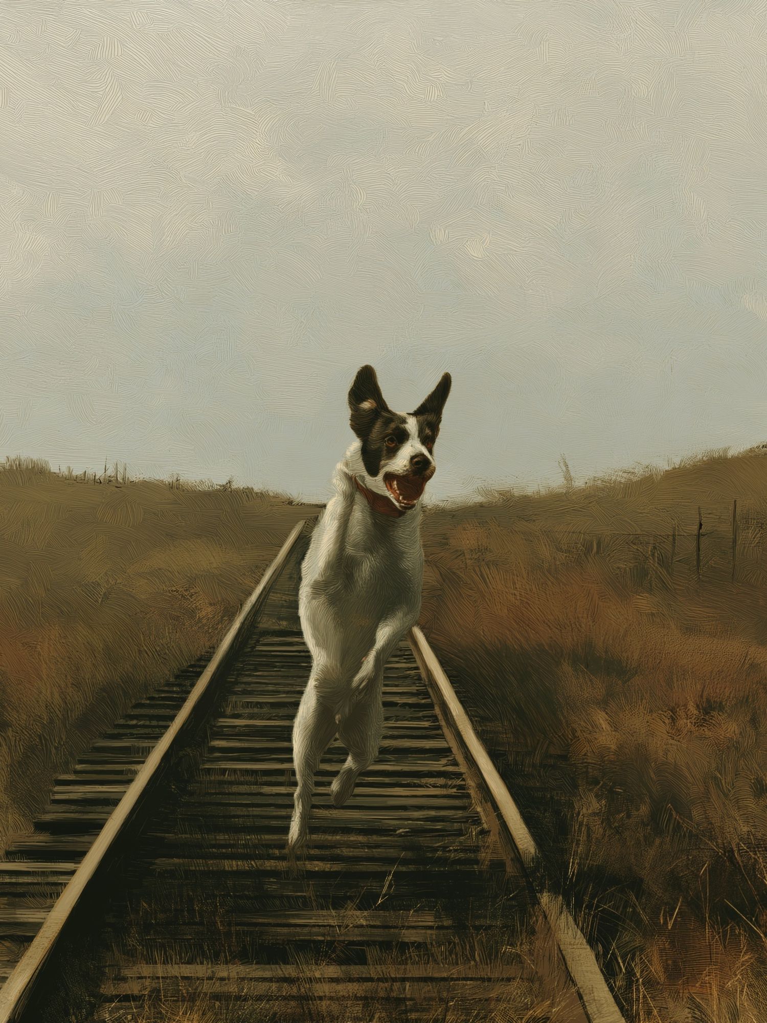 Running Dog on Tracks Print. poster — animals art