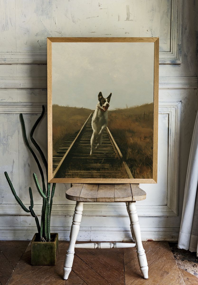 Running Dog on Tracks Print. room preview