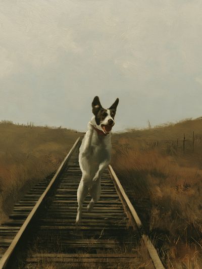 Running Dog on Tracks Print.