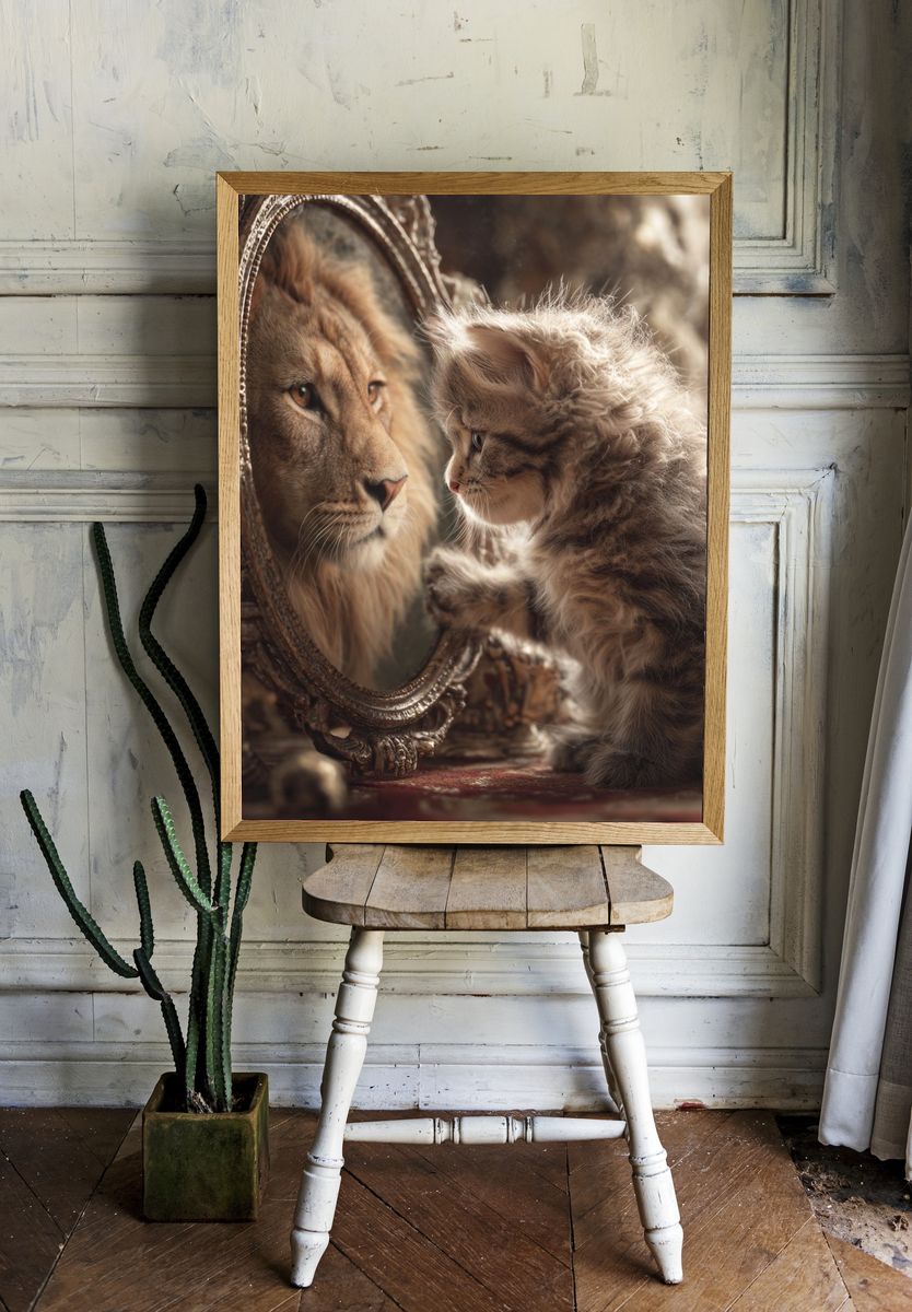 Lion and Kitten Fantasy Portrait Poster. room preview