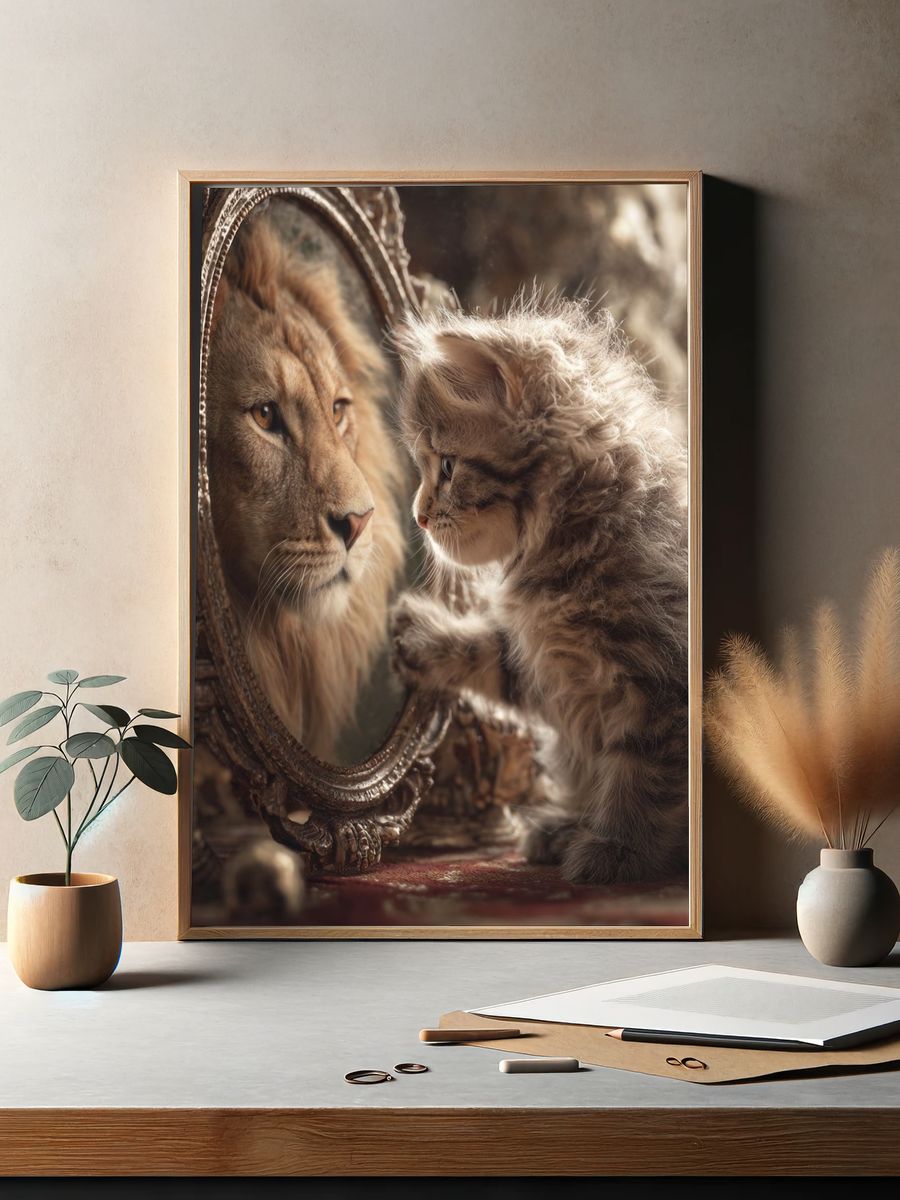 Lion and Kitten Fantasy Portrait Poster. — room view 2