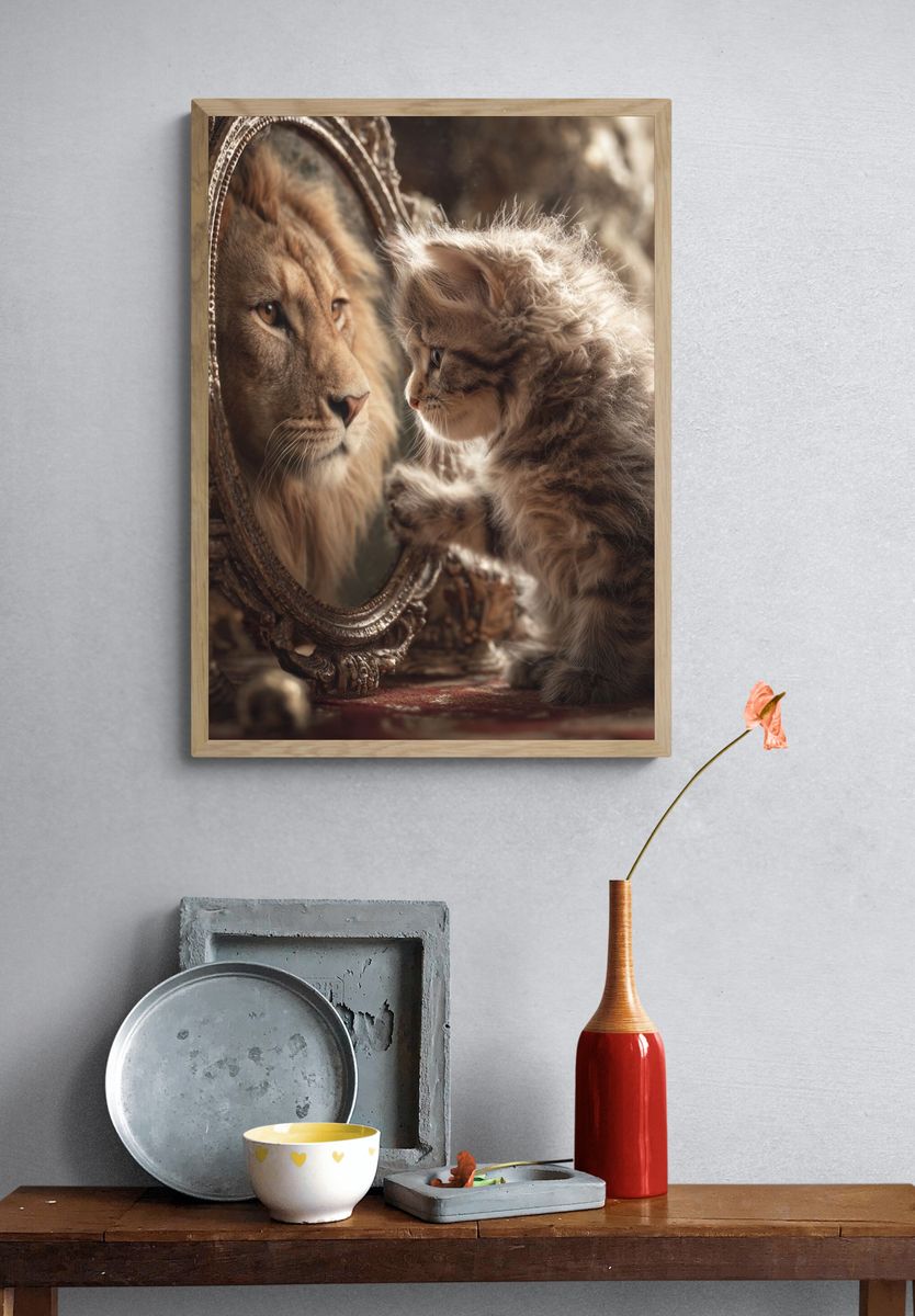 Lion and Kitten Fantasy Portrait Poster. — room view 3