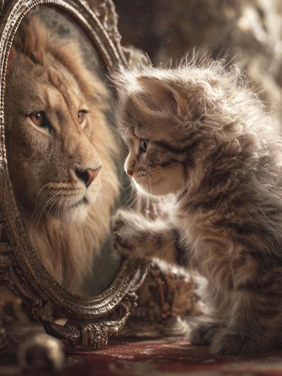 Lion and Kitten Fantasy Portrait Poster.