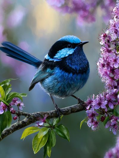 Blue Wren Blossom Poster.