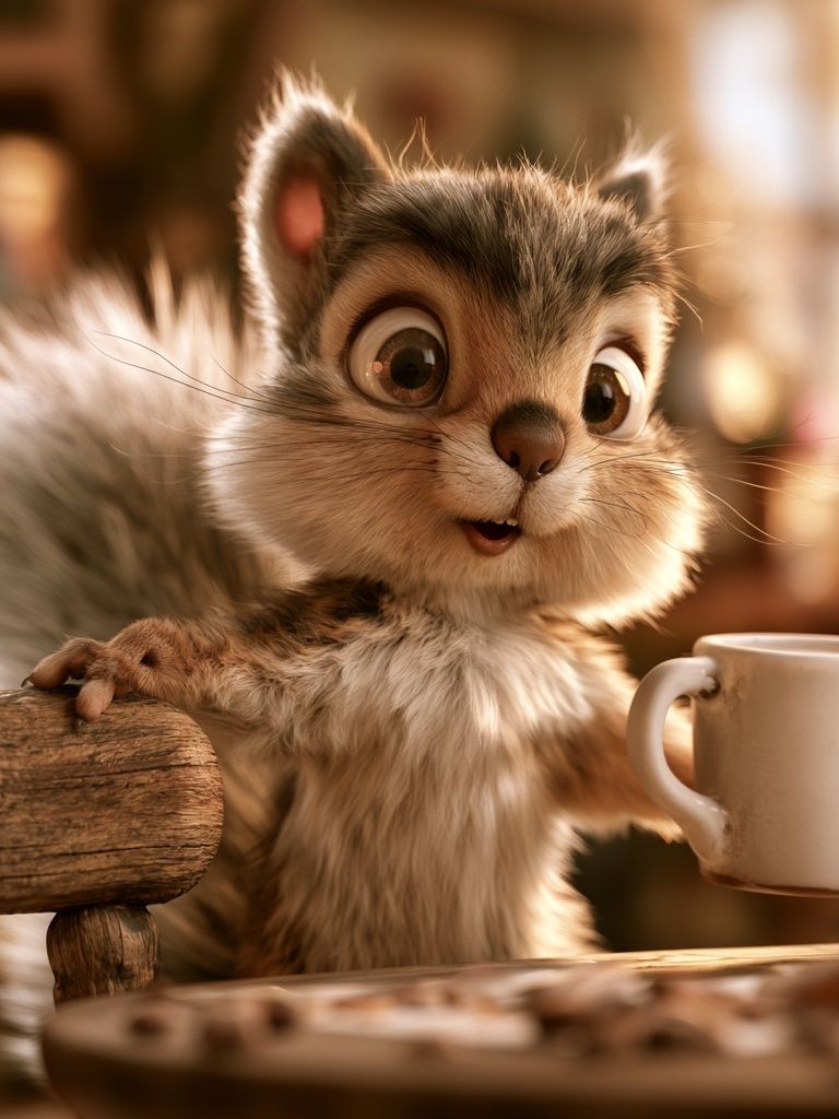 Cute Squirrel with Mug Illustration Poster. poster — animals art