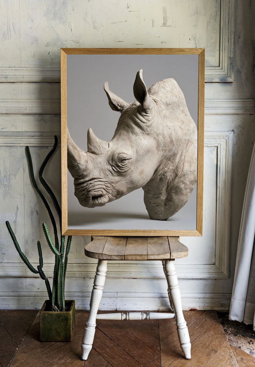 Rhino Sculpture Portrait Print. — room view 1