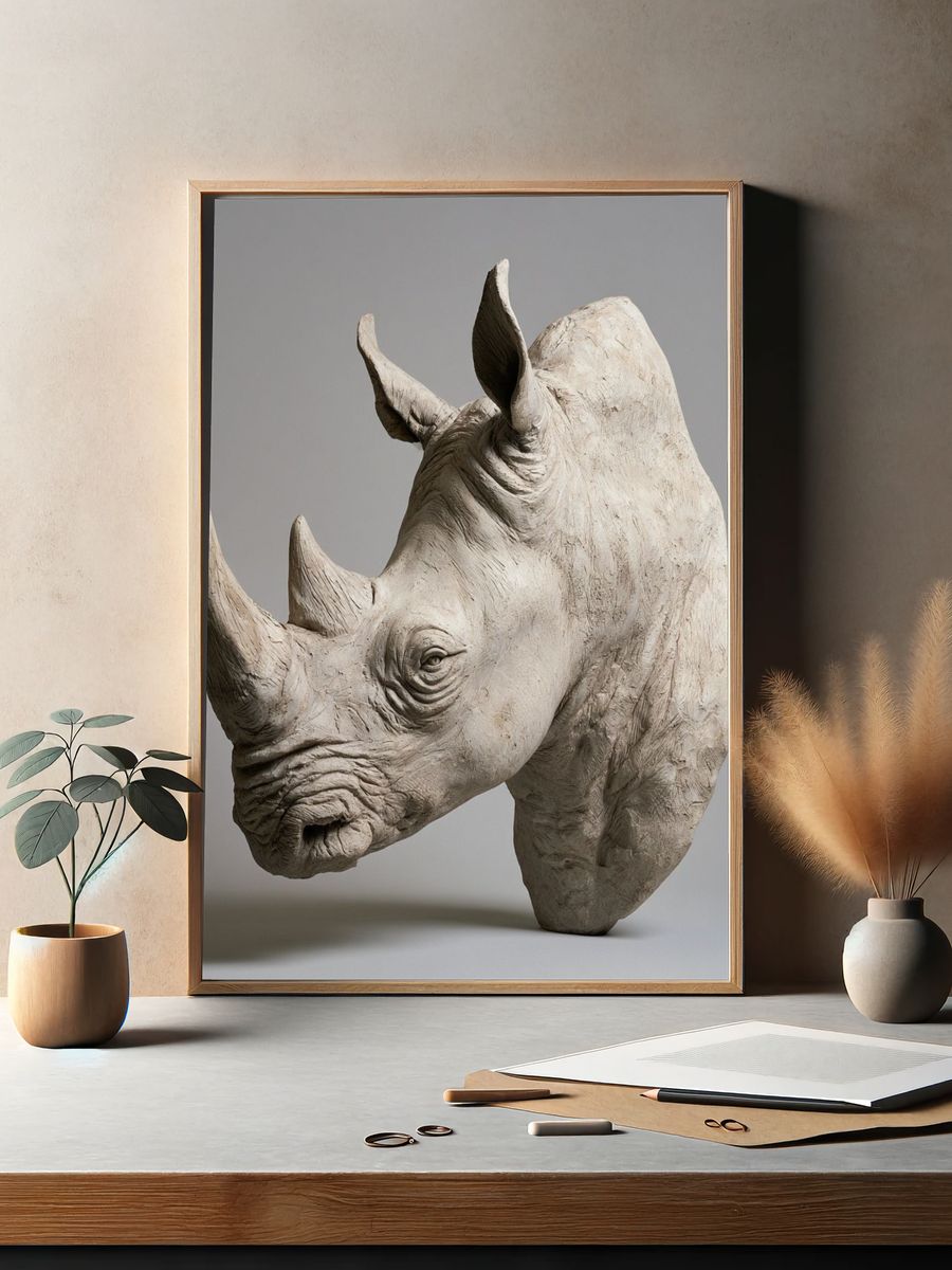 Rhino Sculpture Portrait Print. — room view 2