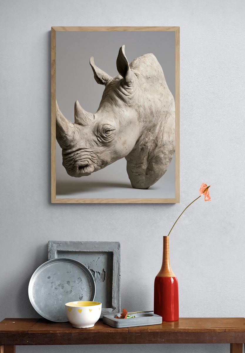 Rhino Sculpture Portrait Print. — room view 3