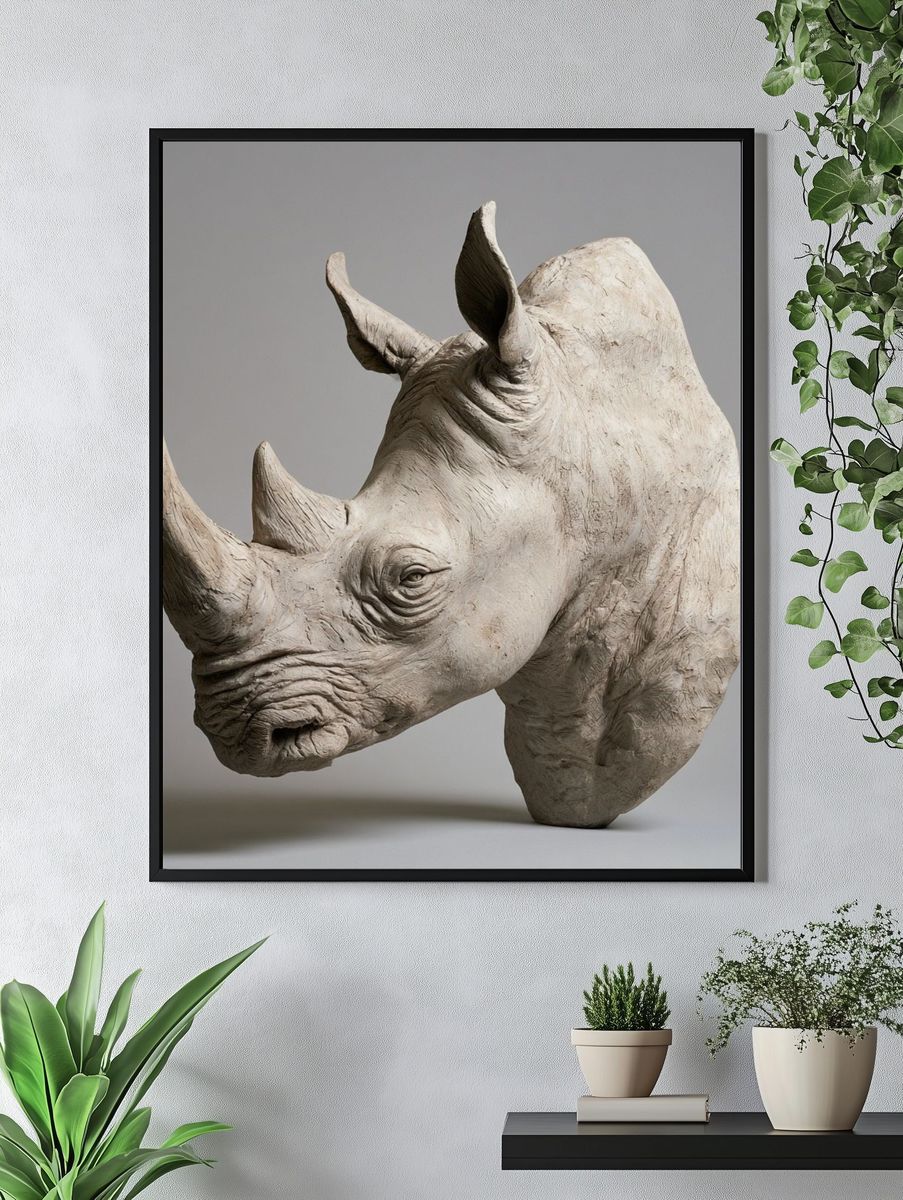 Rhino Sculpture Portrait Print. — room view 4