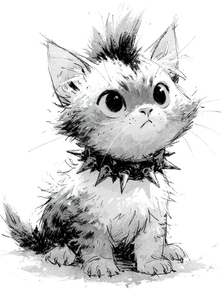 Cute Kitten Ink Sketch Poster. poster detail