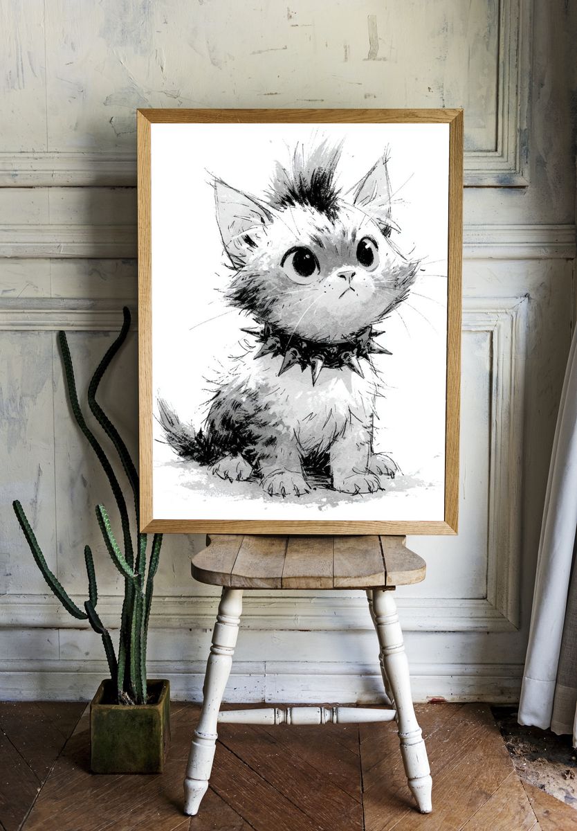 Cute Kitten Ink Sketch Poster. room preview