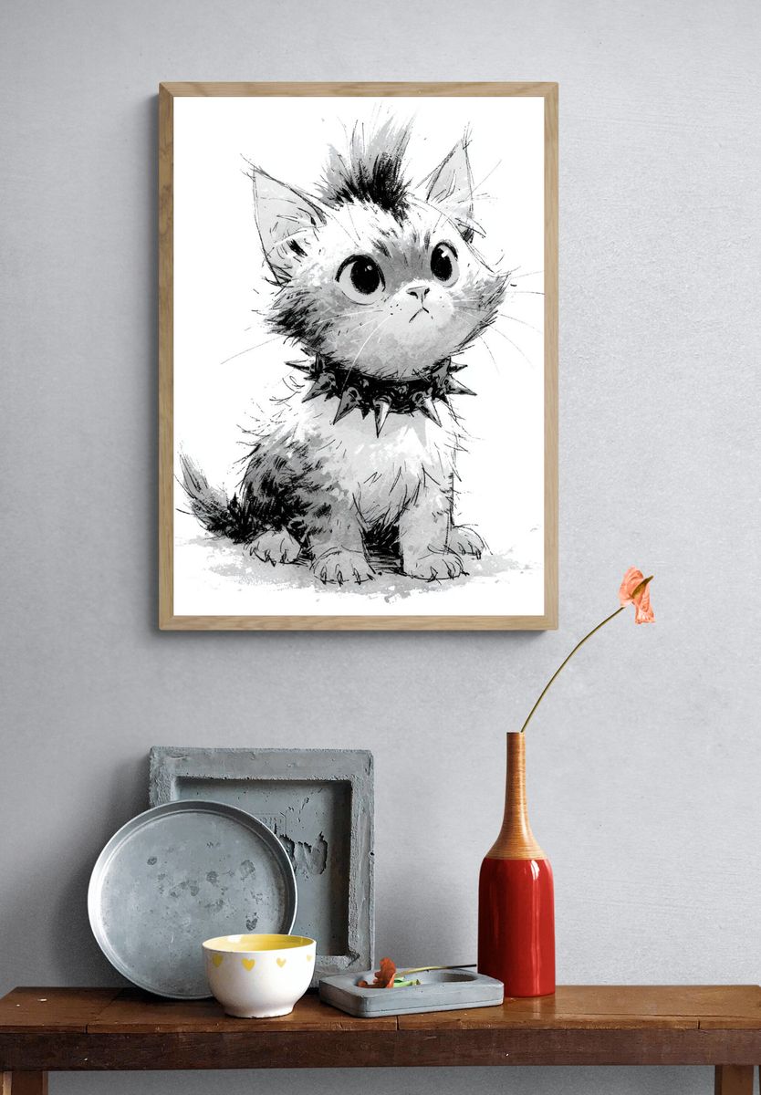 Cute Kitten Ink Sketch Poster. — room view 3