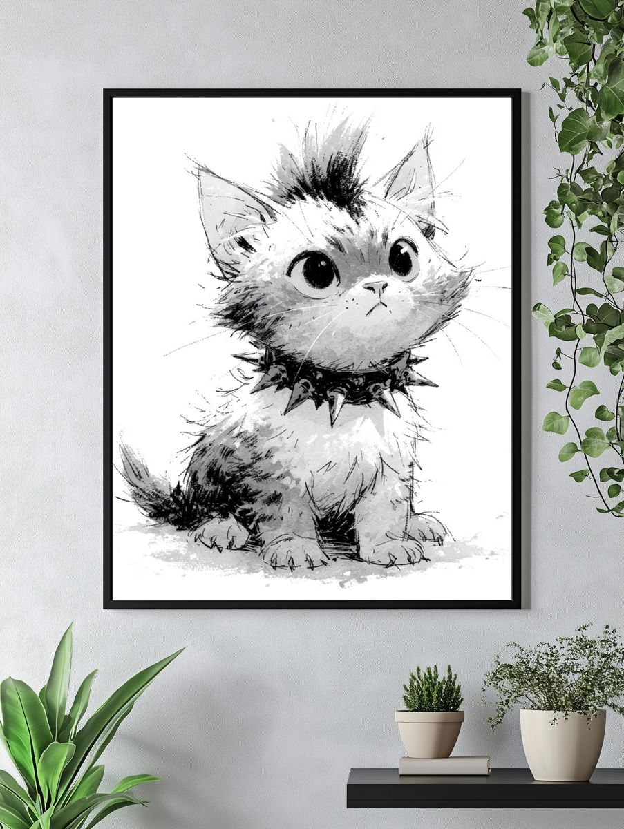 Cute Kitten Ink Sketch Poster. — room view 4