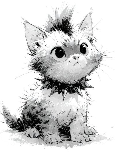 Cute Kitten Ink Sketch Poster.