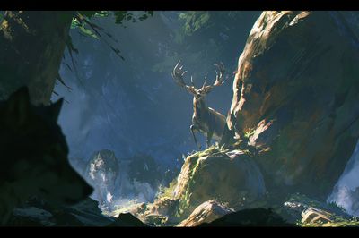 Deer in Misty Forest Print. poster