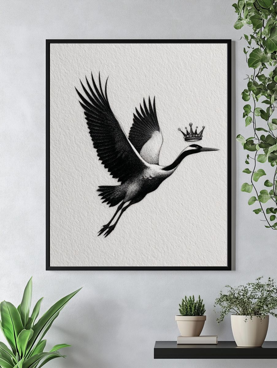 Crowned Crane Ink Poster. — room view 4