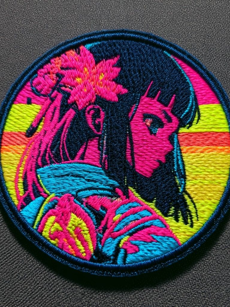 Neon Anime Girl Embroidery Print. poster detail