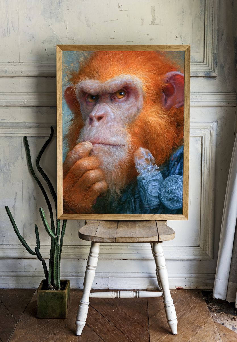 Thoughtful Monkey Portrait Print. — room view 1