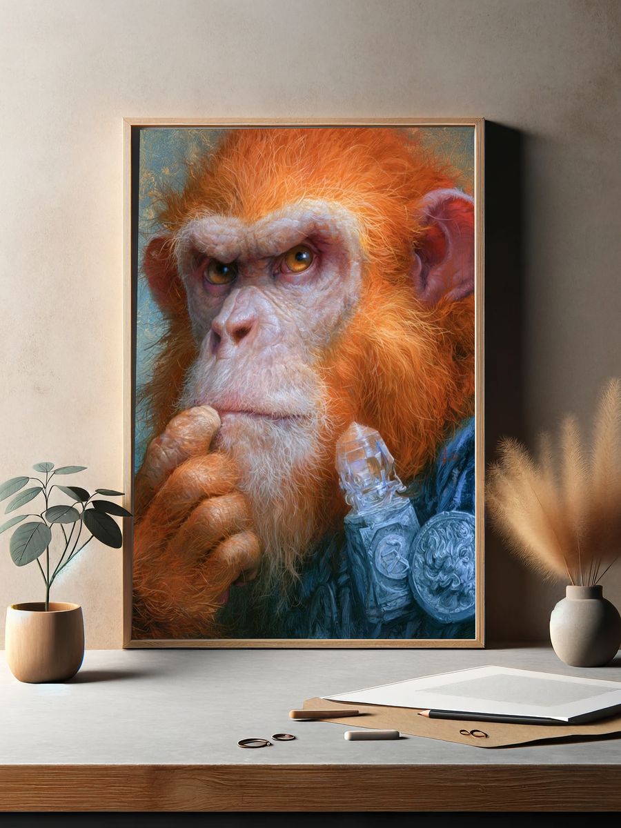 Thoughtful Monkey Portrait Print. — room view 2