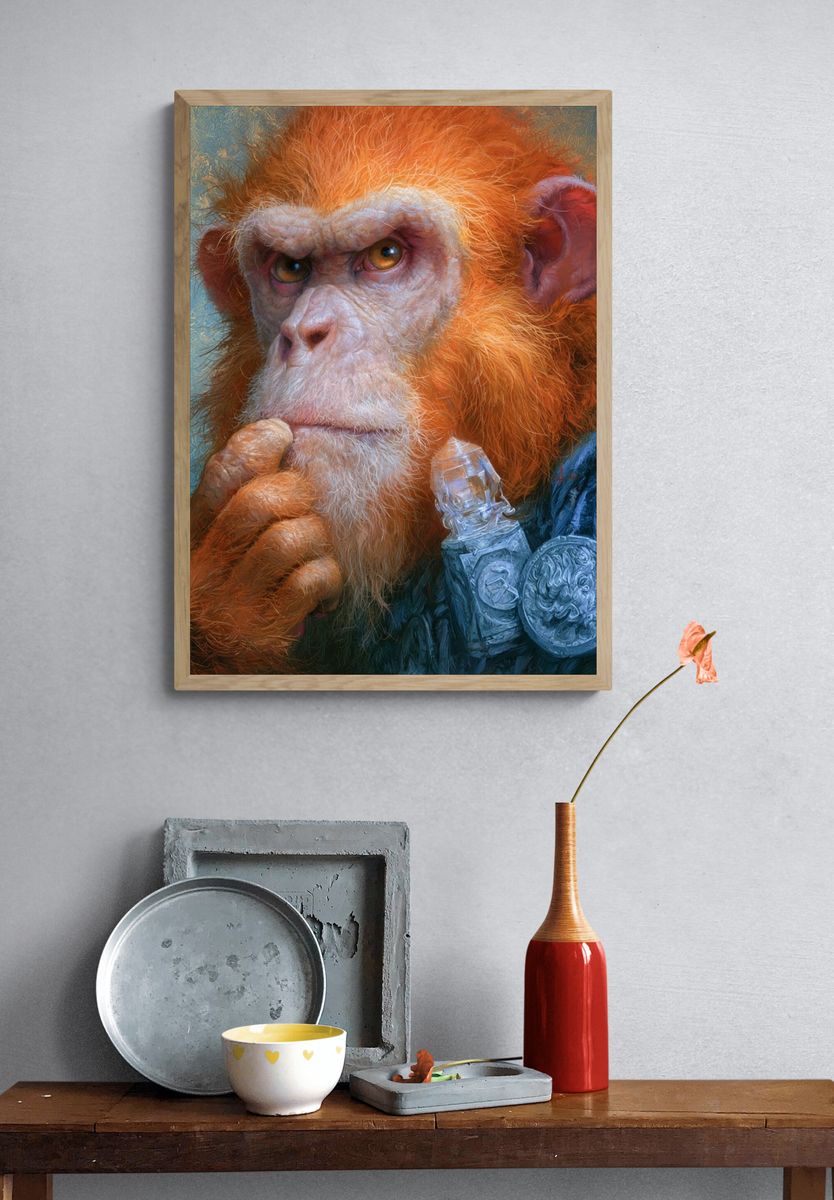Thoughtful Monkey Portrait Print. — room view 3
