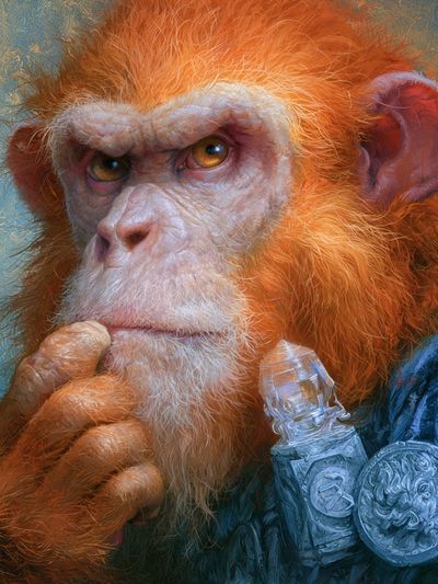 Thoughtful Monkey Portrait Print. poster