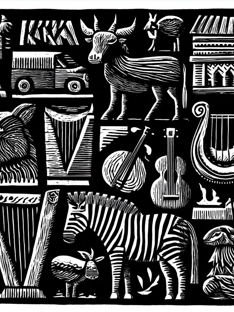 African Animal Instruments Print. poster detail