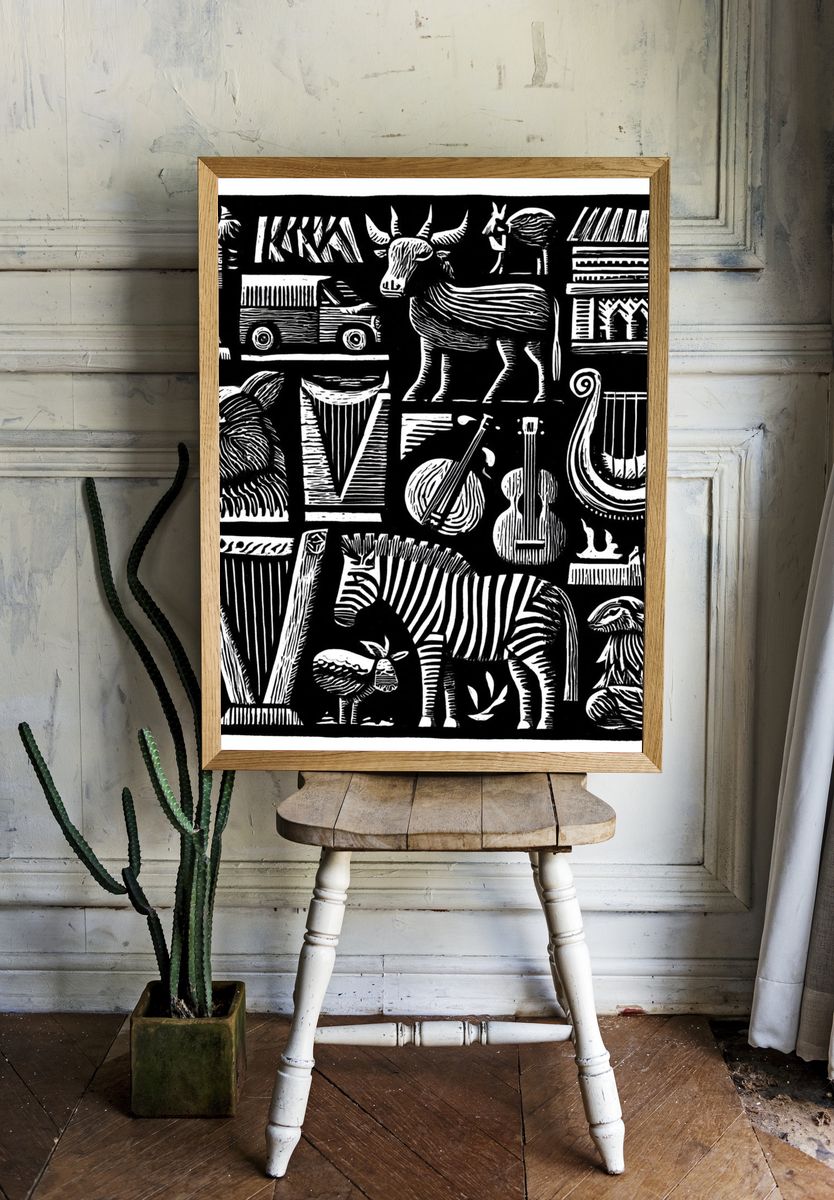 African Animal Instruments Print. room preview