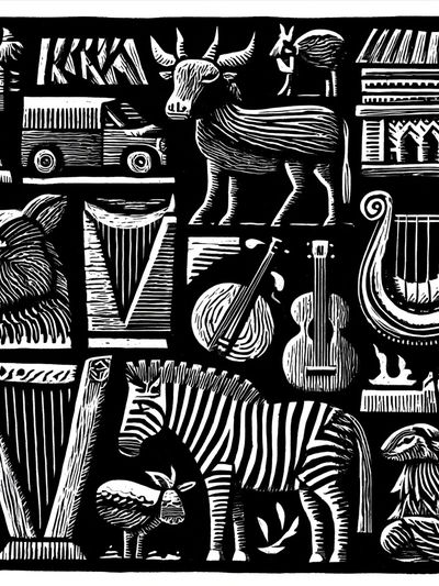 African Animal Instruments Print.