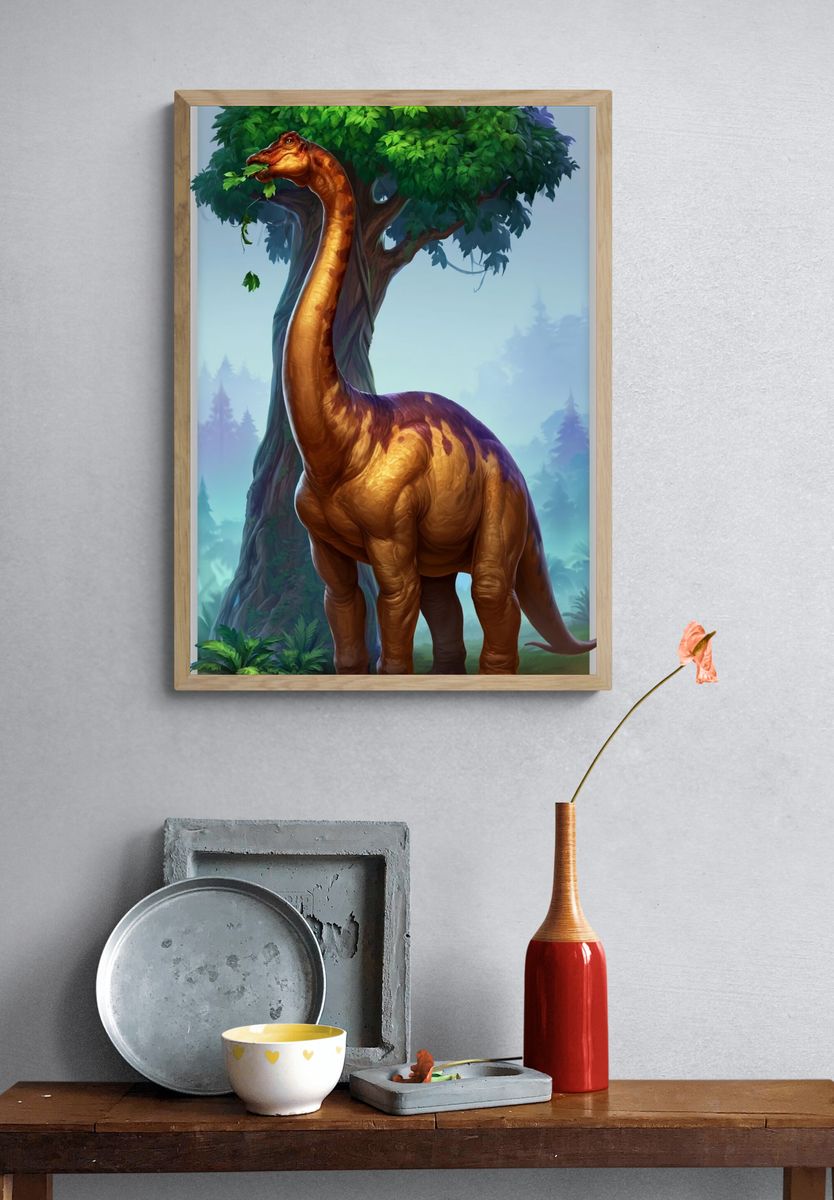 Brachiosaurus Forest Illustration Poster. — room view 3