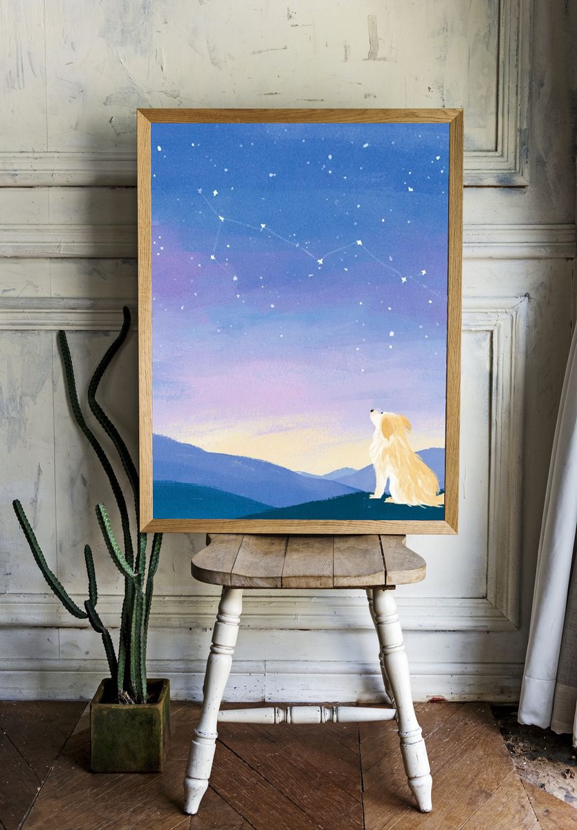 Starry Dog Night Illustration Poster. room preview