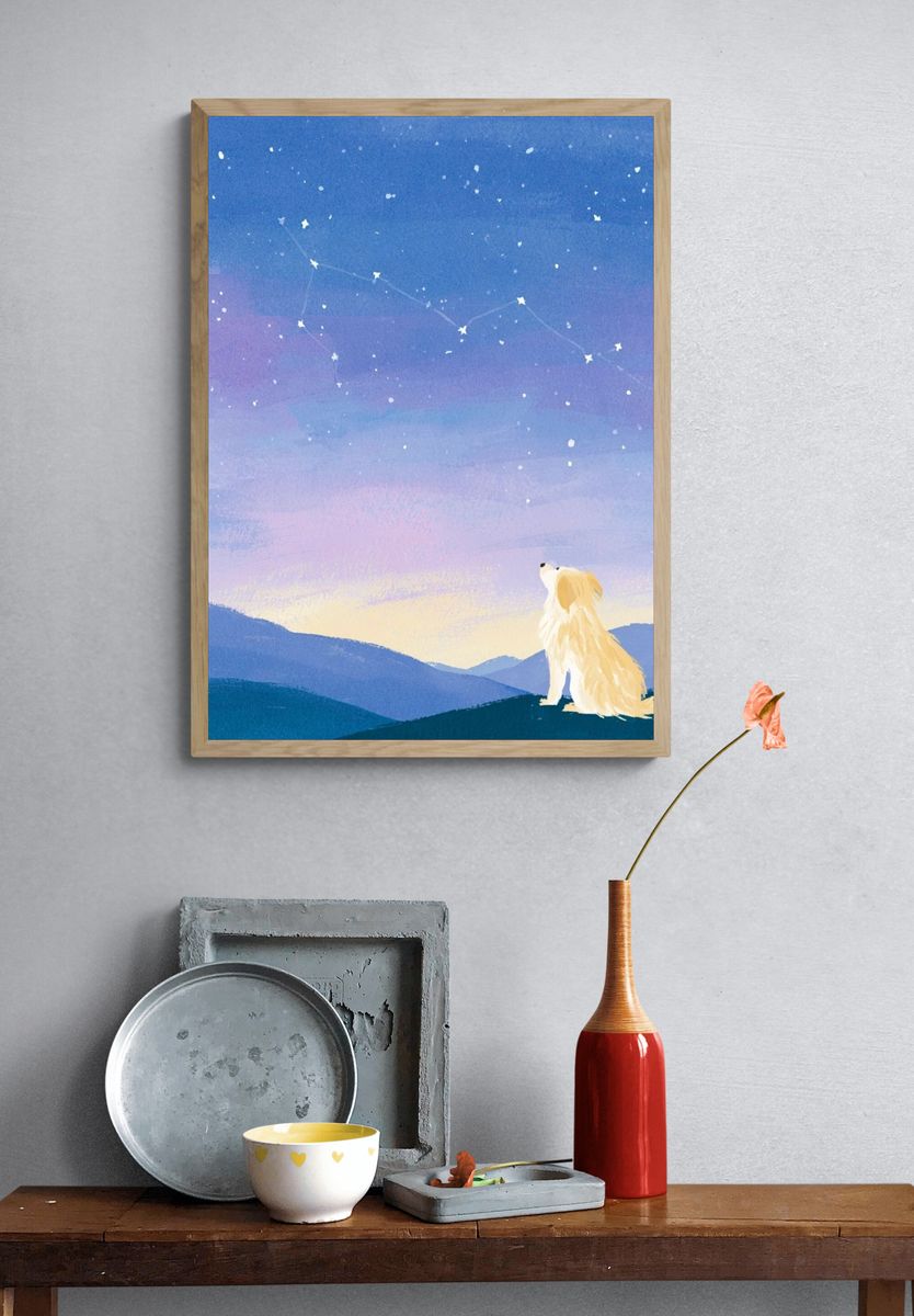 Starry Dog Night Illustration Poster. — room view 3